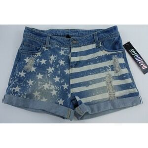 Juniors Girls Seventeen Jeans Shorts 1 American Flag Distressed Cuffed